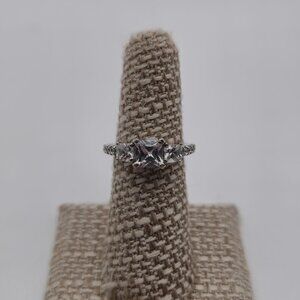 Size 6.25 Sterling Silver Triple Square Cubic Zirconia Ring A2930